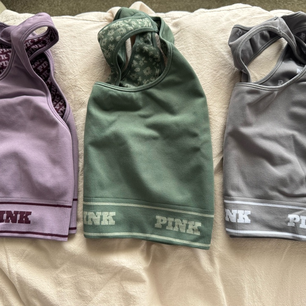 PINK Victoria’s Secret Bralette Bundle (3) Reversible Sports Bras Comfy Set